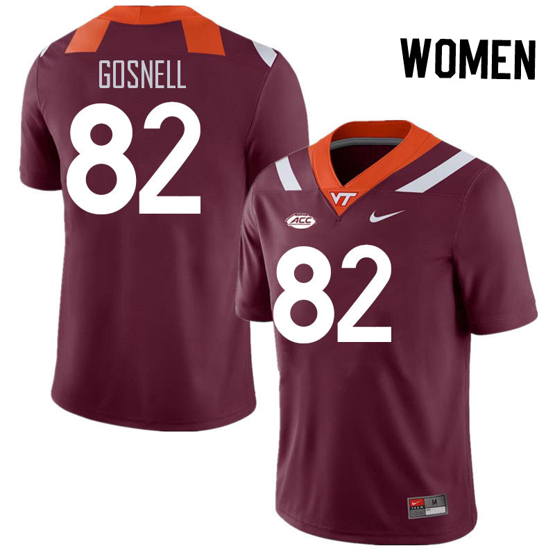 Women #82 Benji Gosnell Virginia Tech Hokies College Football Jerseys Stitched Sale-Maroon